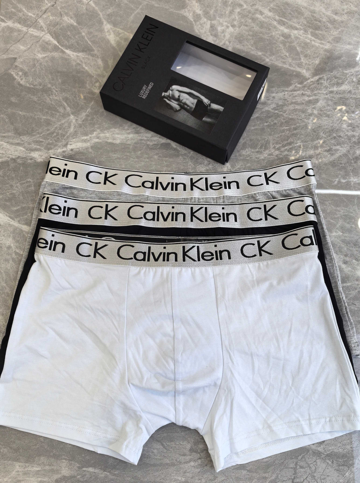 Calvin Klein White Grey Monogram Waistband Boxer Briefs, image 4