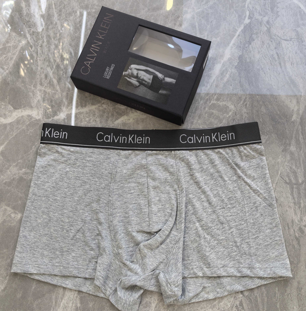 Calvin Klein Grey Marled Dark Waistband Boxer Briefs, image 1