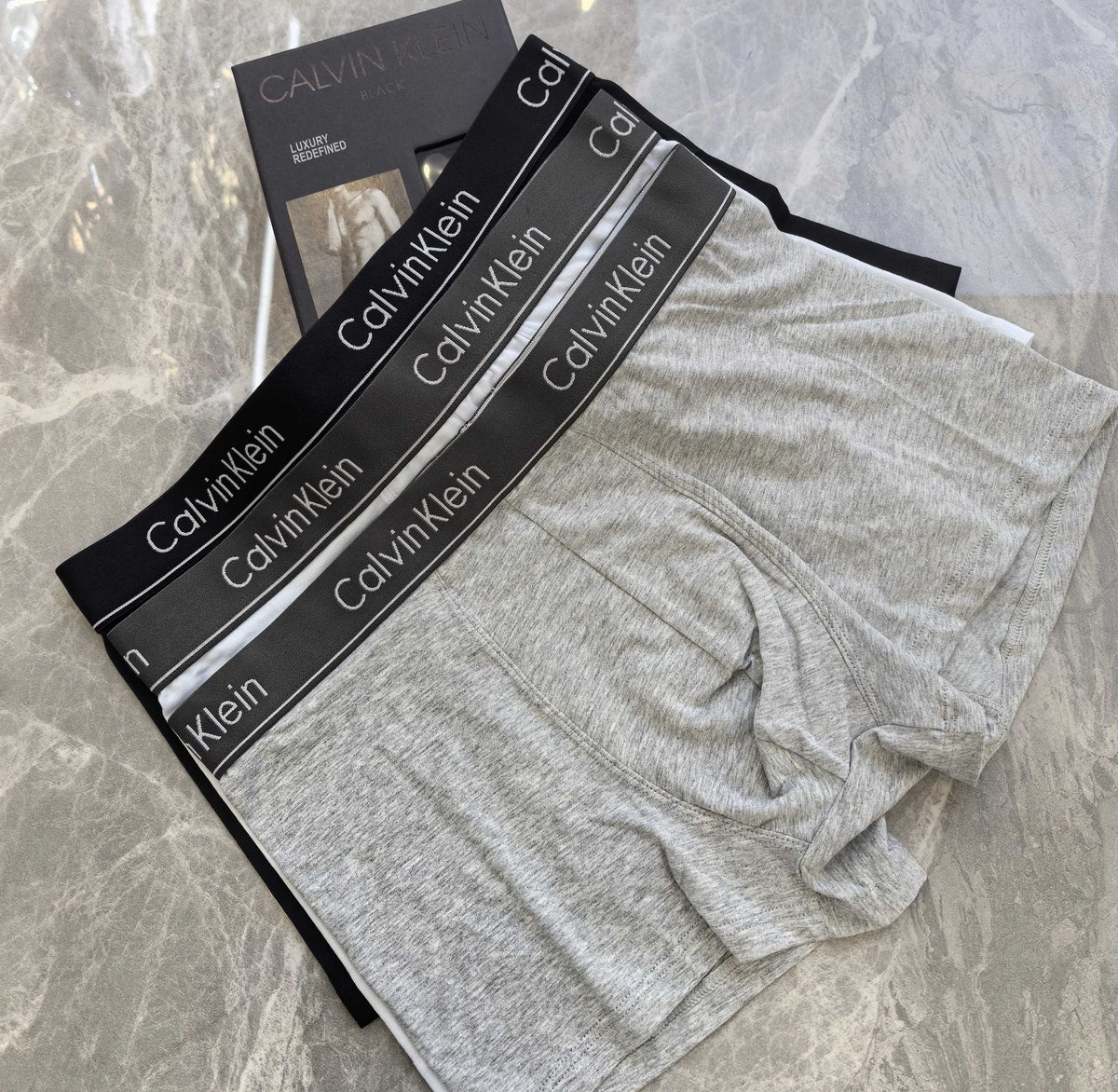Calvin Klein Grey Marled Dark Waistband Boxer Briefs, image 5