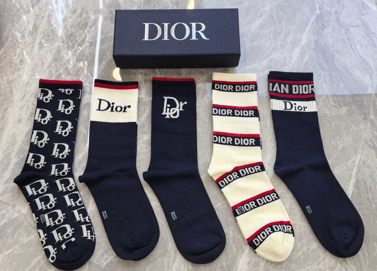 Dior Neutral Mixed Cuff Stripes Crew Socks, image 3