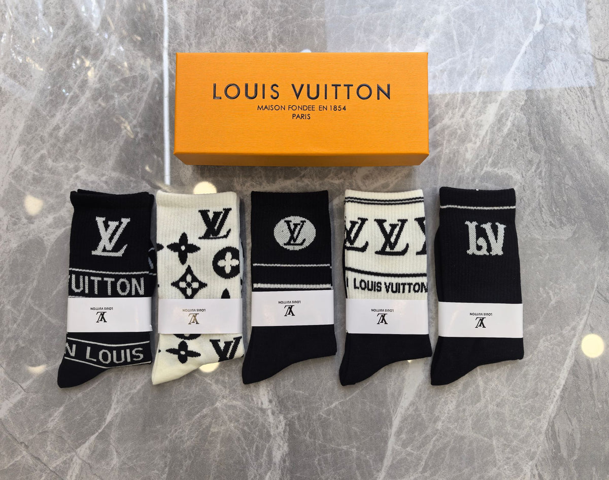 Louis Vuitton Black White Large Mixed Wordmarks Crew Socks, image 1