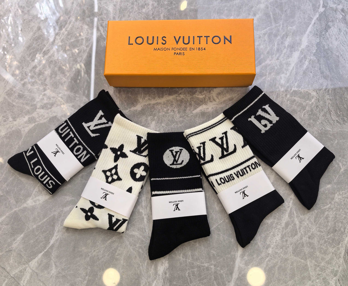 Louis Vuitton Black White Large Mixed Wordmarks Crew Socks, image 2
