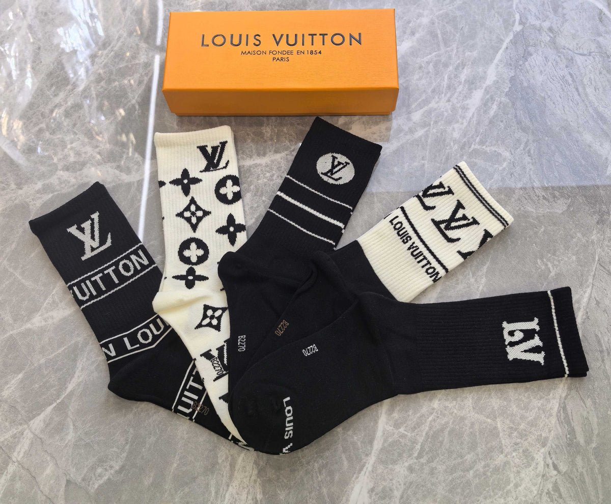 Louis Vuitton Black White Large Mixed Wordmarks Crew Socks, image 5