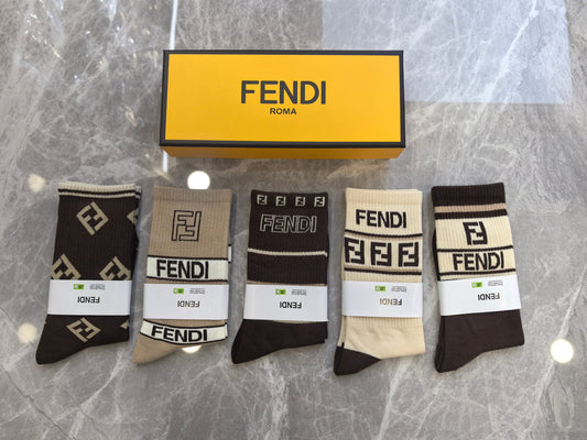 Fendi Earthy Broad Geometric Bands Crew Socks, image 1