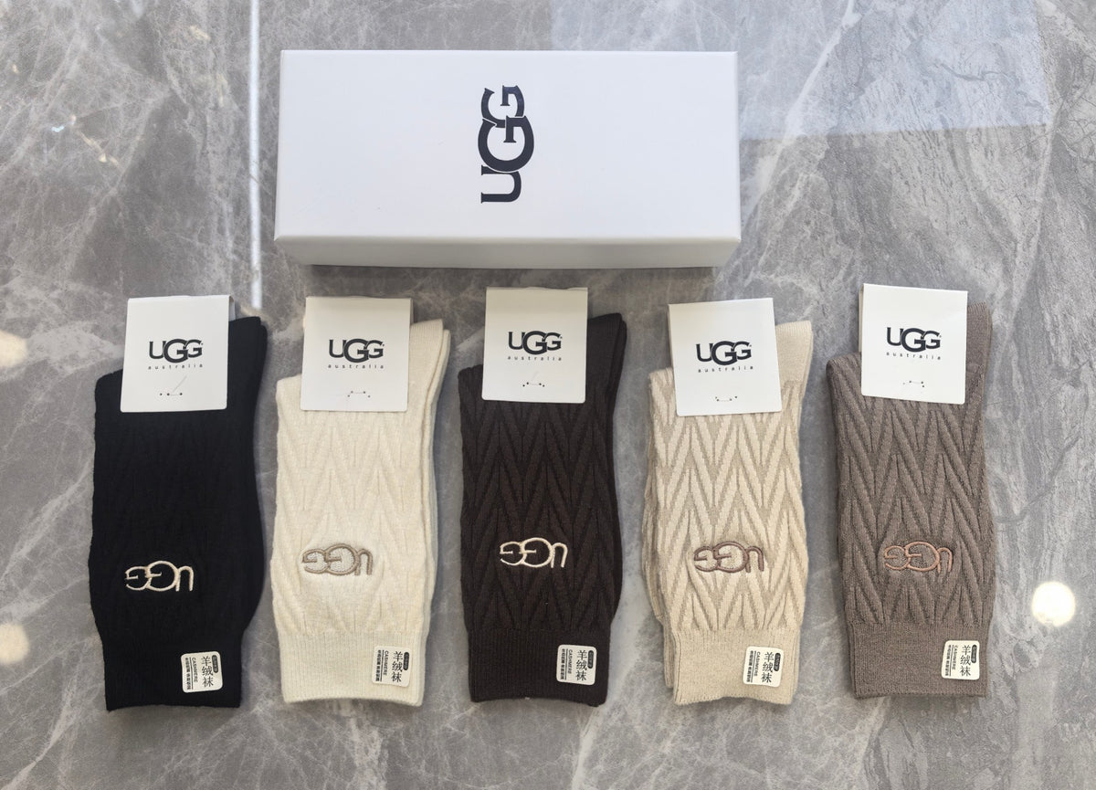 UGG Neutral Cable Knit Lettered Cuff Crew Socks, image 1