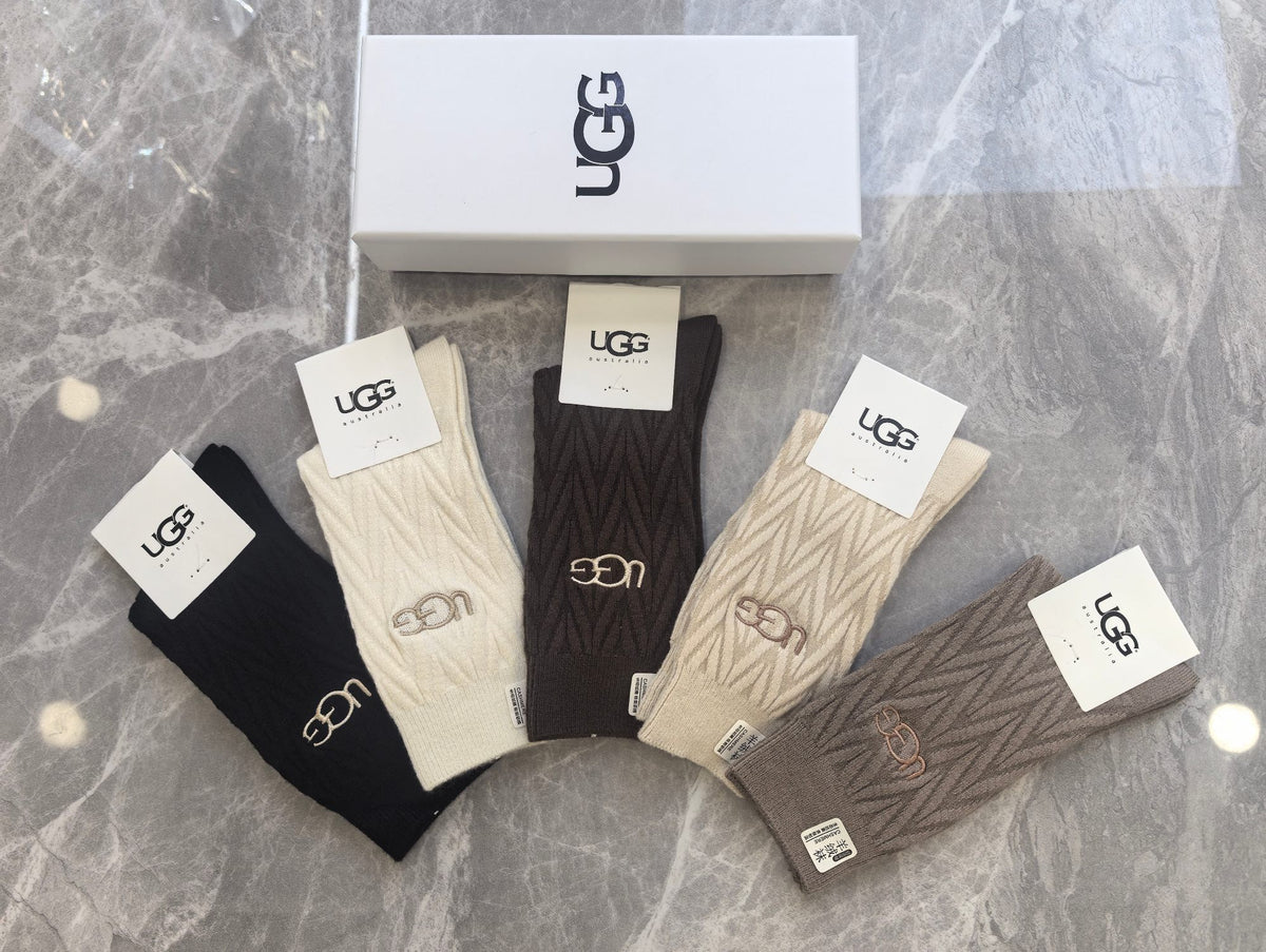 UGG Neutral Cable Knit Lettered Cuff Crew Socks, image 2