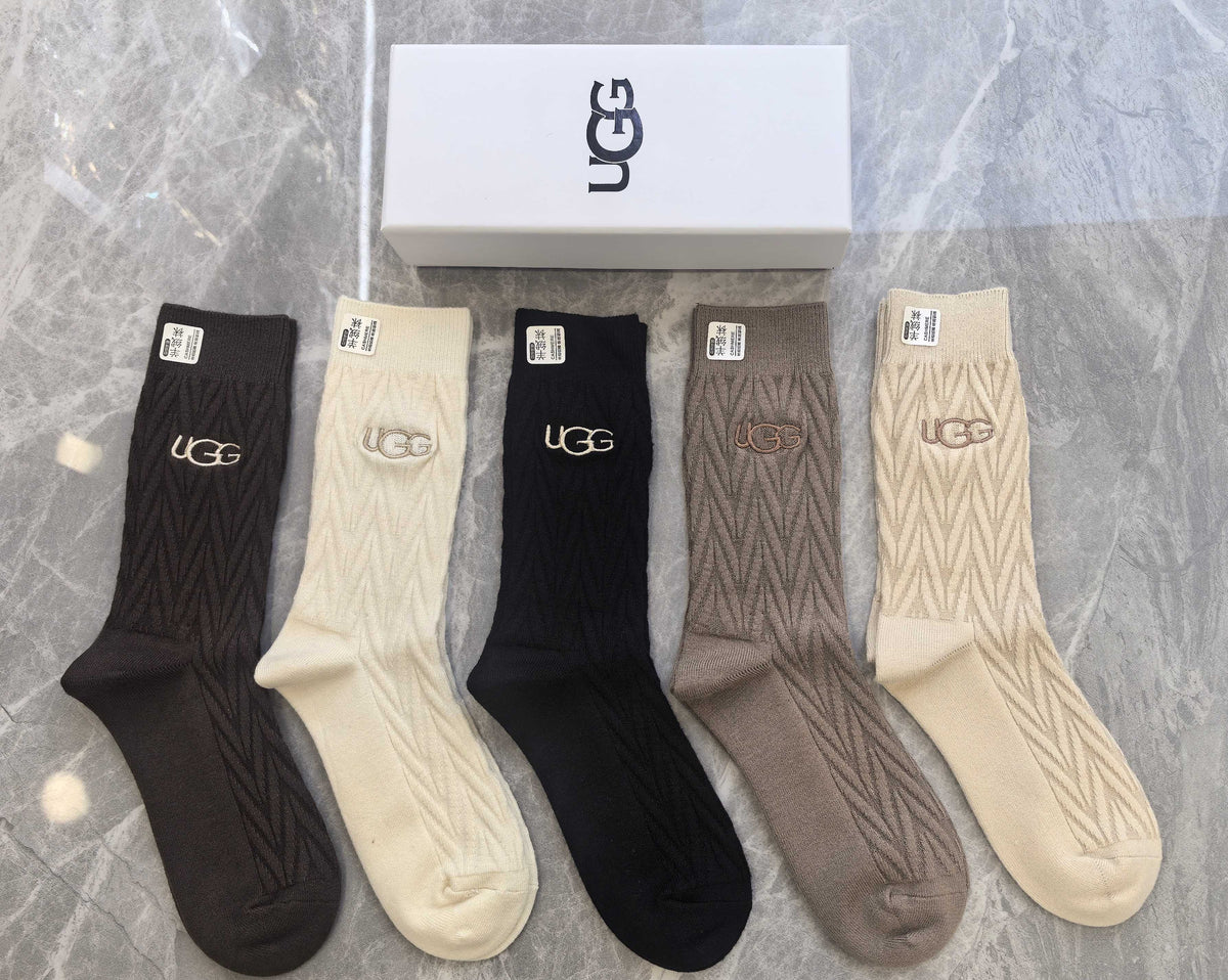 UGG Neutral Cable Knit Lettered Cuff Crew Socks, image 3