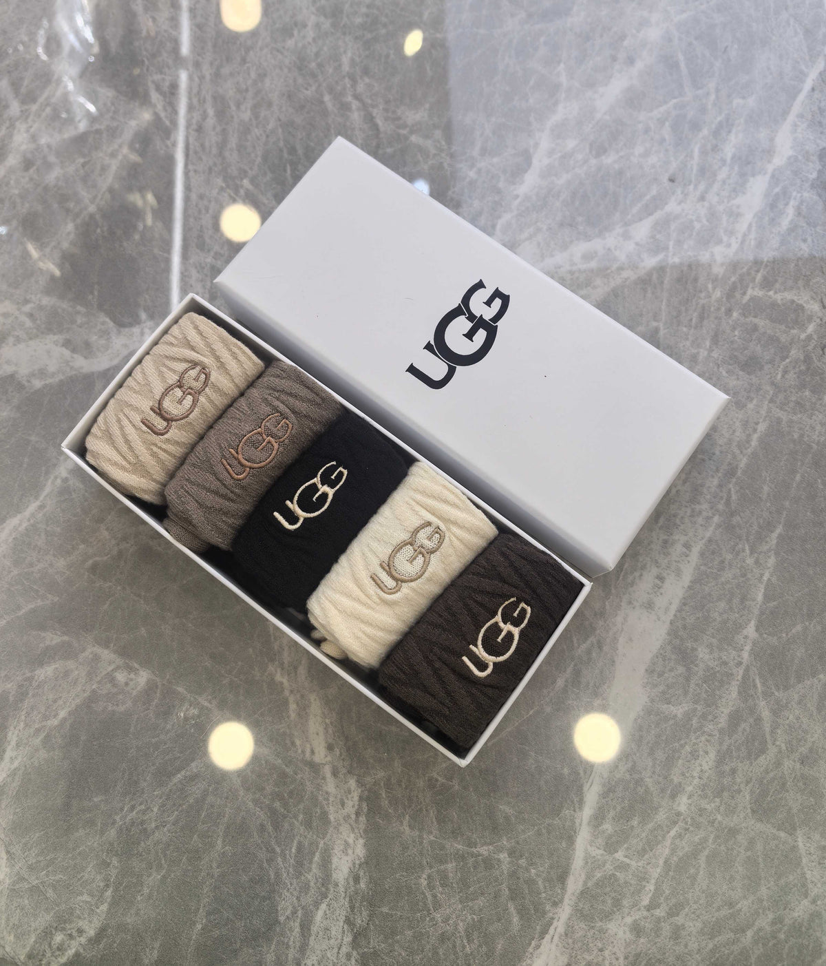 UGG Neutral Cable Knit Lettered Cuff Crew Socks, image 6