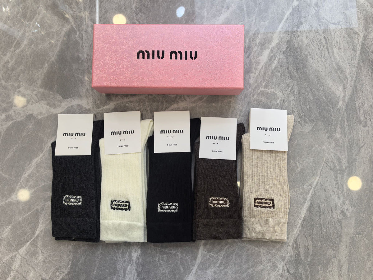 Miu Miu Neutral Earthy Folded Rectangle Cuffs Crew Socks, image 1