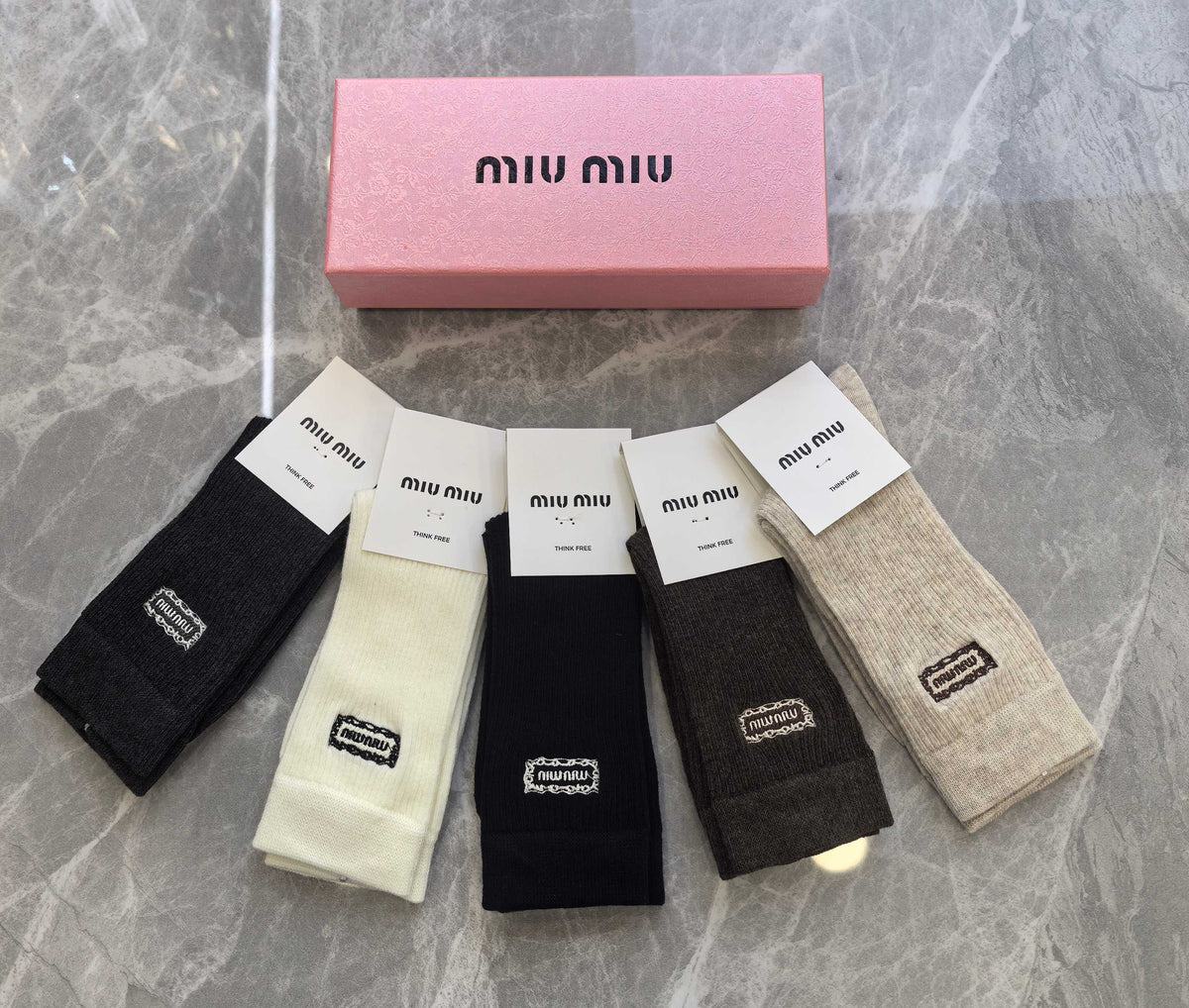 Miu Miu Neutral Earthy Folded Rectangle Cuffs Crew Socks, image 2