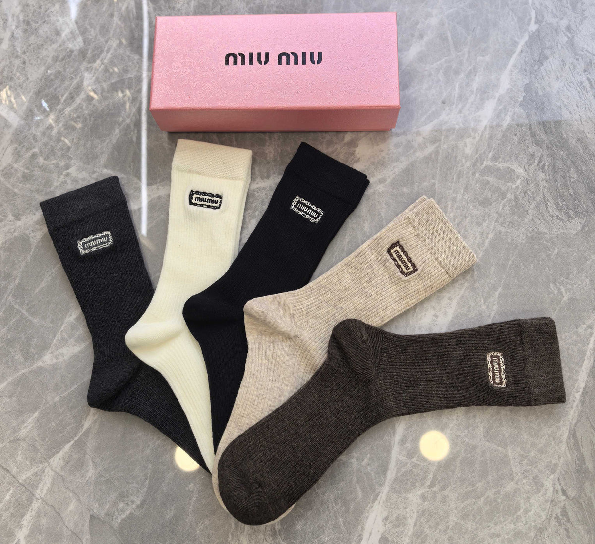 Miu Miu Neutral Earthy Folded Rectangle Cuffs Crew Socks, image 5