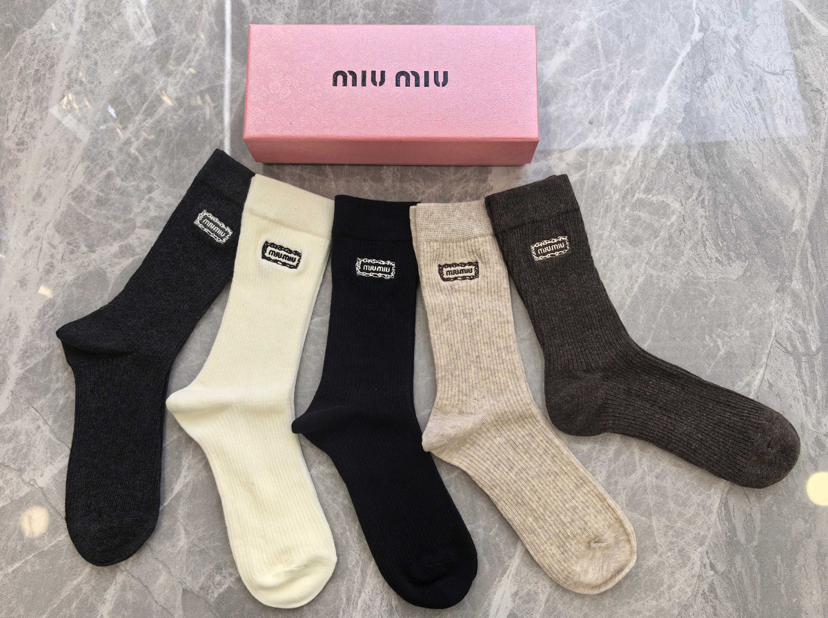 Miu Miu Neutral Earthy Folded Rectangle Cuffs Crew Socks, image 4
