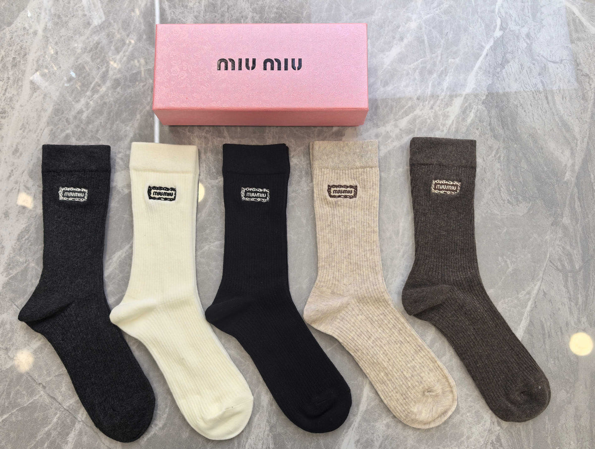 Miu Miu Neutral Earthy Folded Rectangle Cuffs Crew Socks, image 3