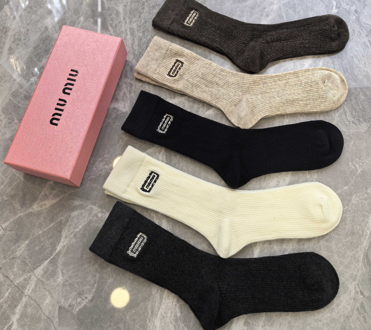 Miu Miu Neutral Earthy Folded Rectangle Cuffs Crew Socks, image 6
