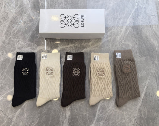 Loewe Earthy Brown Cream Small Cuff Patch Crew Socks, image 1