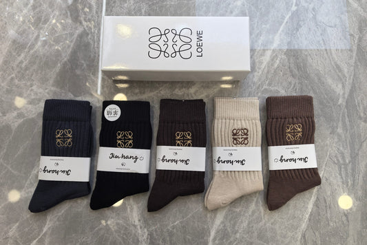 Loewe Earthy Cream Black Broad Cuff Bands Crew Socks, image 1