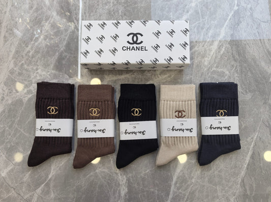 Chanel Neutral Earthy Small Cuff Double Letters Crew Socks, image 1