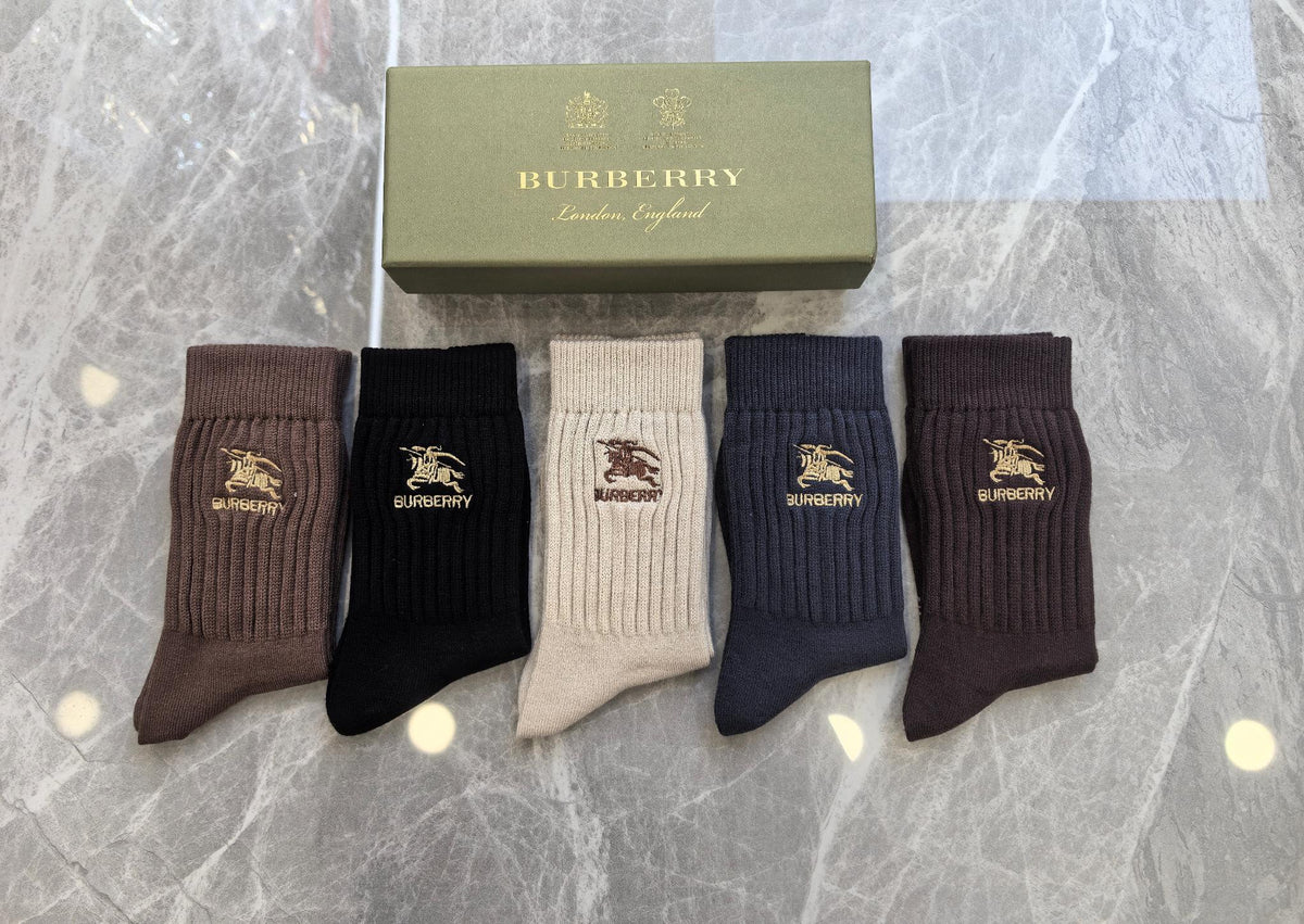 Burberry Earthy Brown Cream Small Cuff Horse Crew Socks, image 1