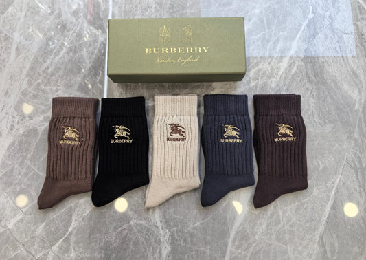 Burberry Earthy Brown Cream Small Cuff Horse Crew Socks, image 1