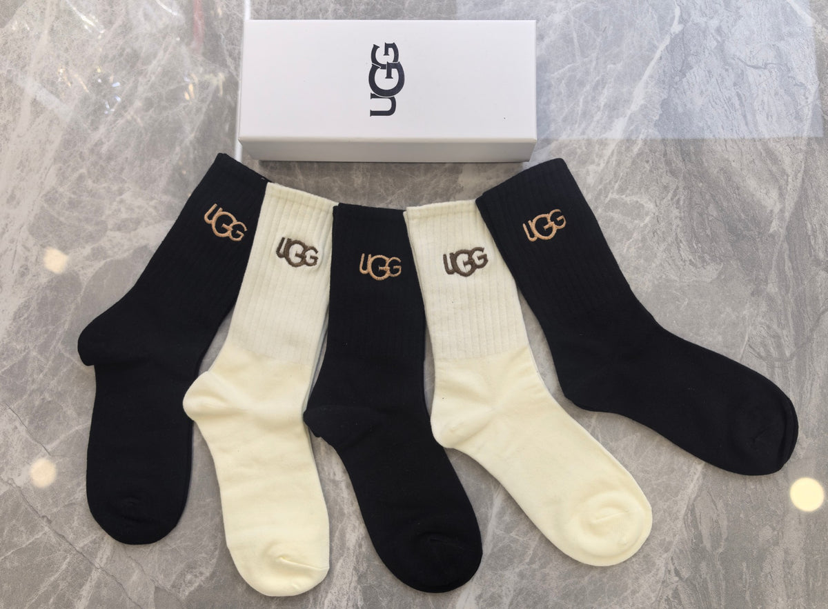 UGG Black Cream Small Gold Lettering Crew Socks, image 2