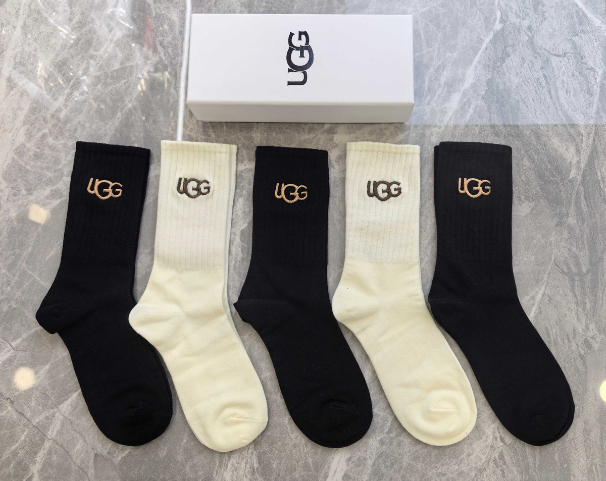UGG Black Cream Small Gold Lettering Crew Socks, image 1