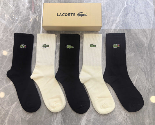 Lacoste Black Cream Small Gold Crocodile Crew Socks, image 1