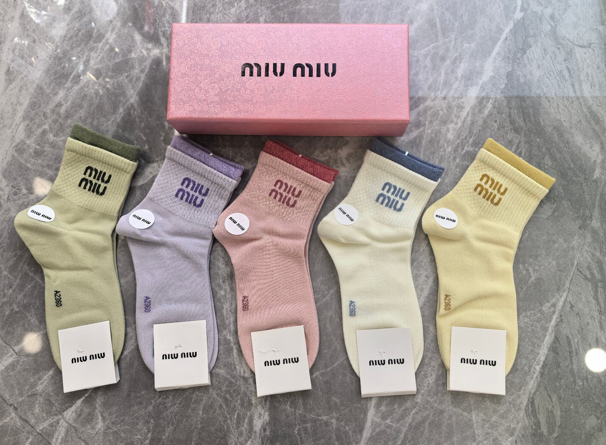 Miu Miu Boxed Pink Cream Broad Wordmarks Crew Socks, image 9