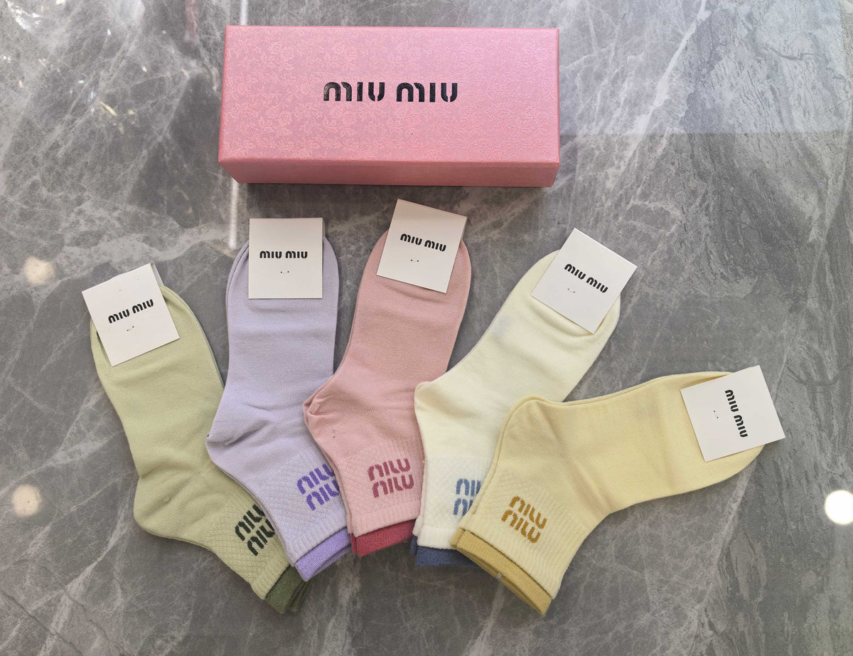 Miu Miu Boxed Pink Cream Broad Wordmarks Crew Socks, image 11