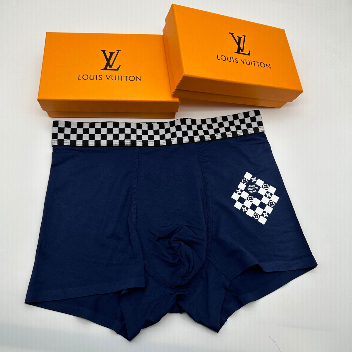 Louis Vuitton Blue Grey Checker Waist Flower Boxer Briefs, image 5