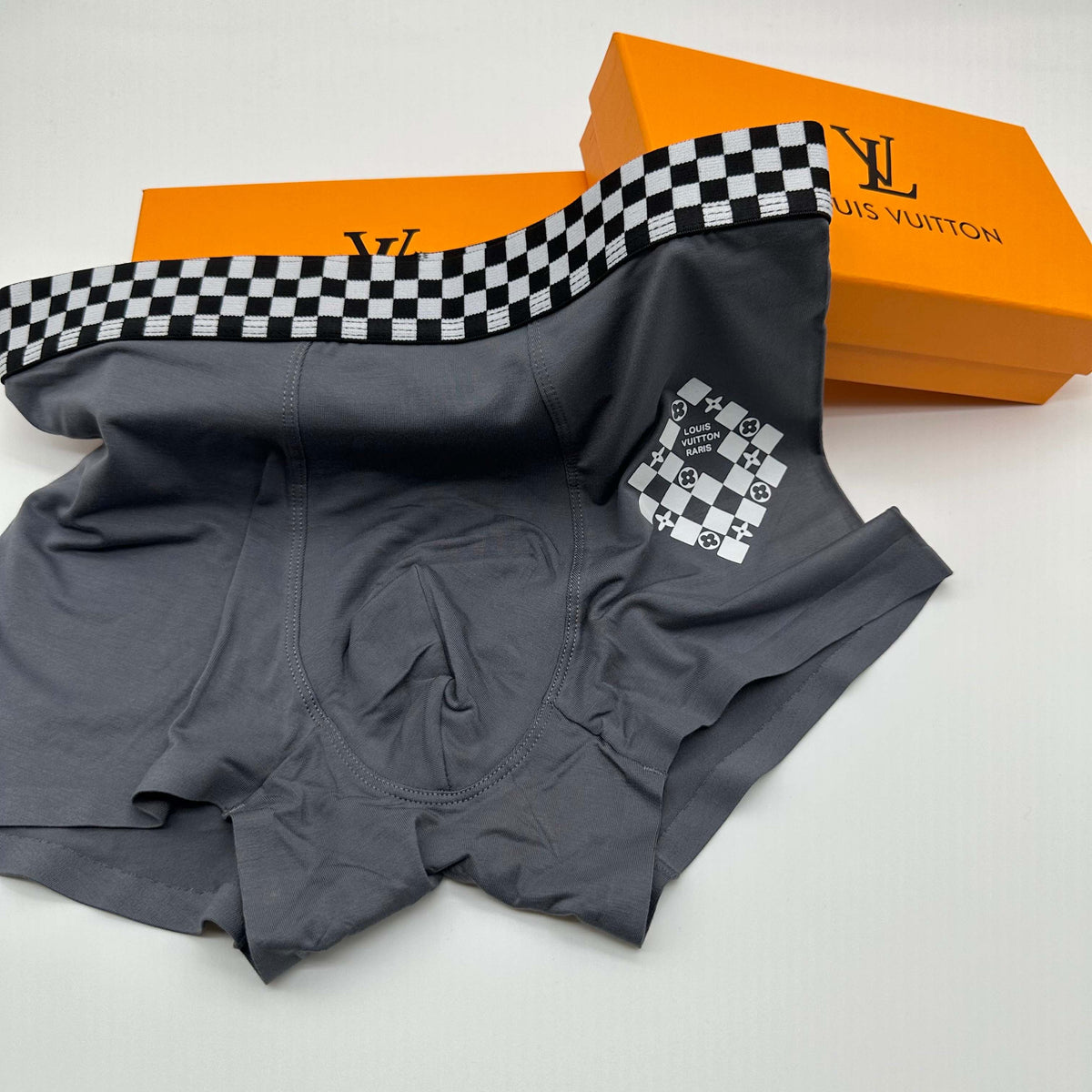 Louis Vuitton Blue Grey Checker Waist Flower Boxer Briefs, image 6