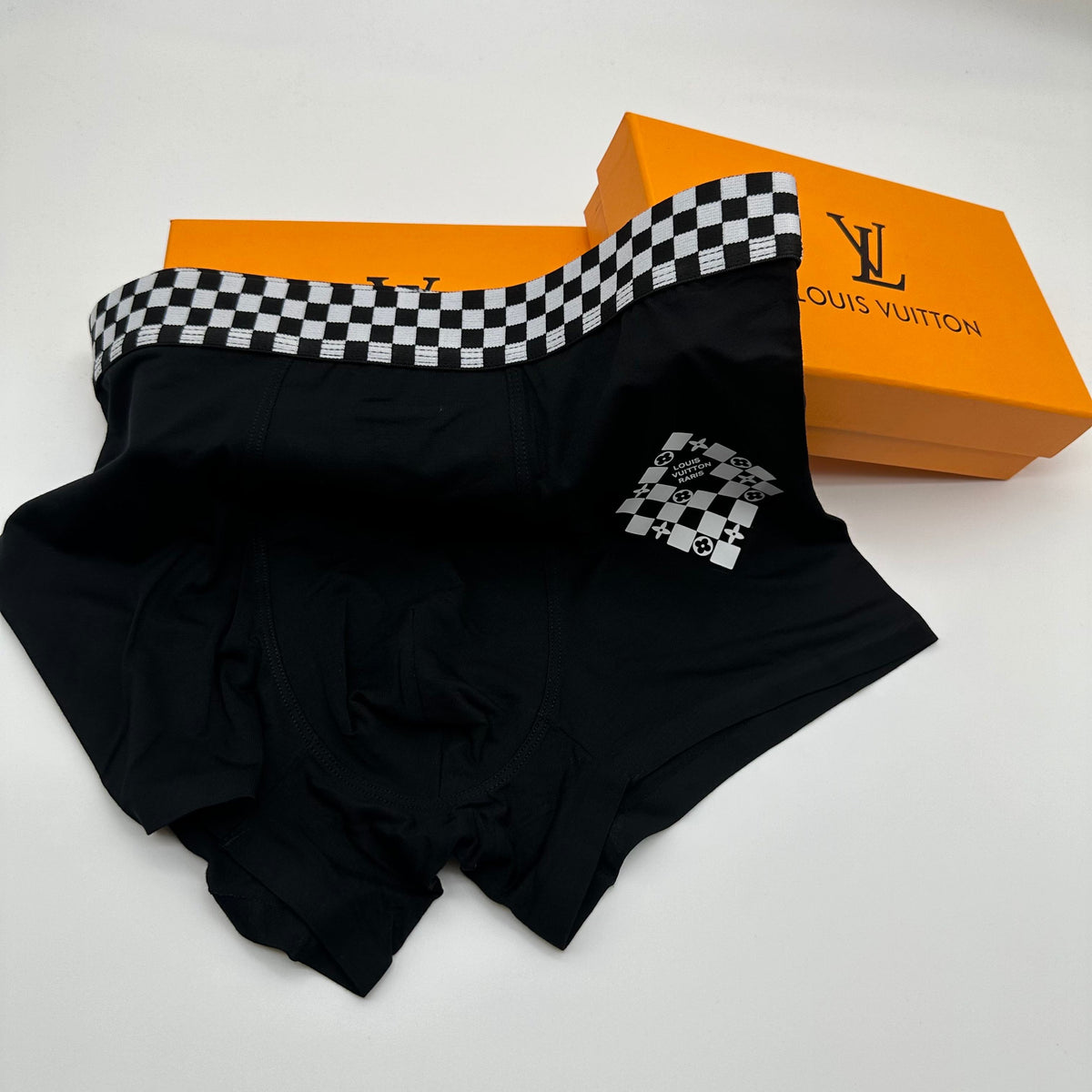Louis Vuitton Blue Grey Checker Waist Flower Boxer Briefs, image 4