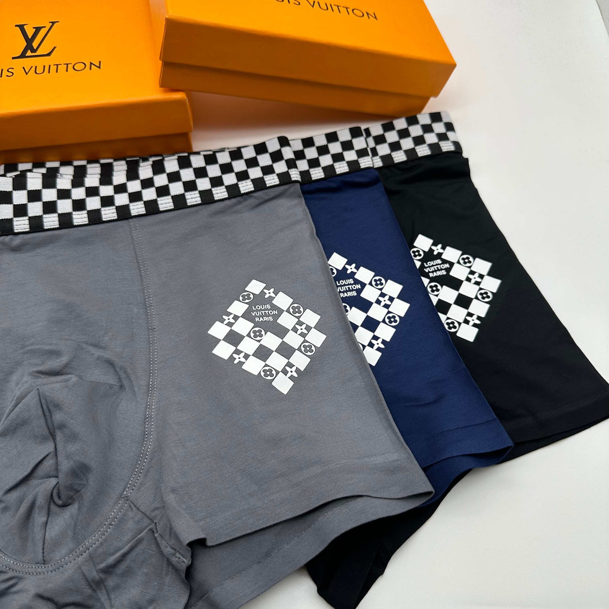 Louis Vuitton Blue Grey Checker Waist Flower Boxer Briefs, image 1