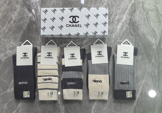 Chanel Neutral Earthy Bold Cuff Panels Crew Socks, image 1