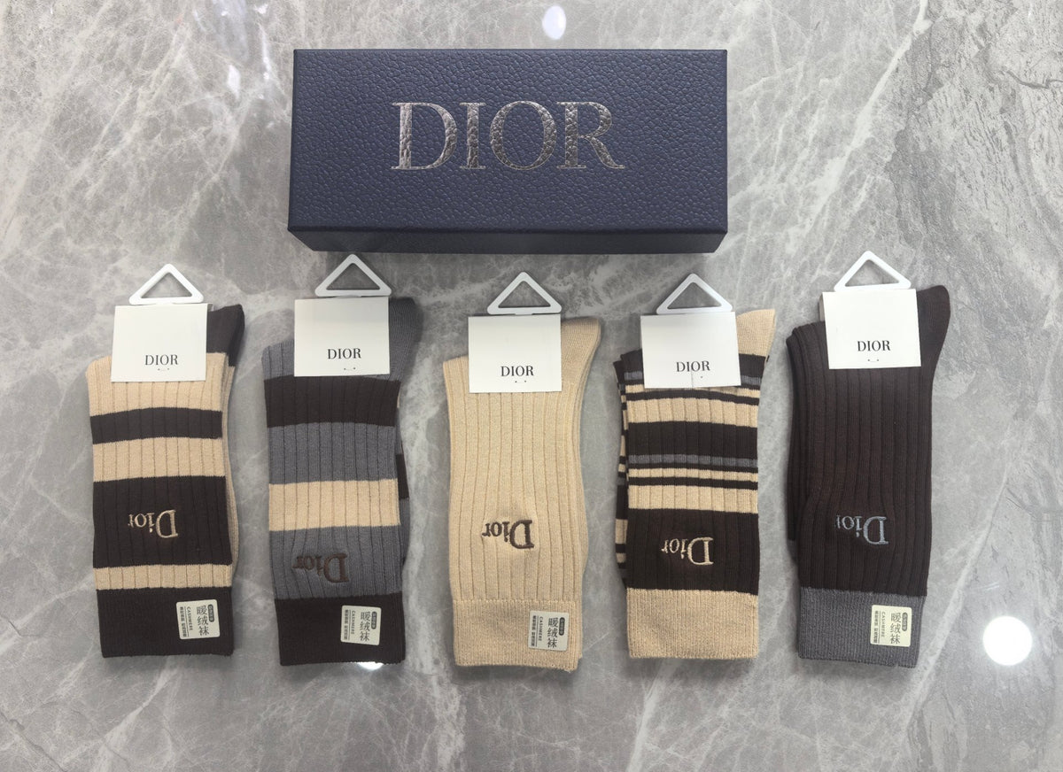Dior Earthy Broad Stripe Cuff Panels Crew Socks, image 1