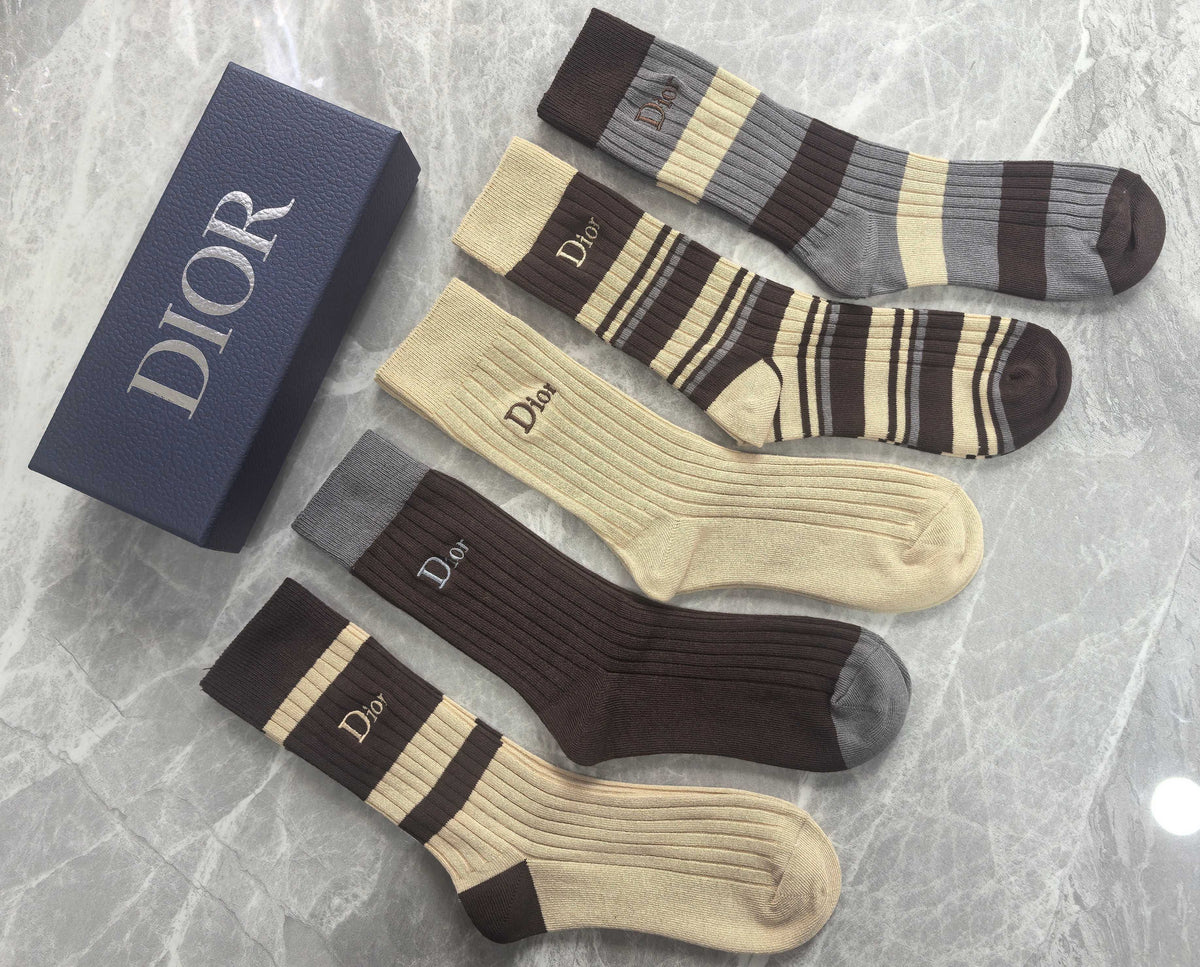 Dior Earthy Broad Stripe Cuff Panels Crew Socks, image 5