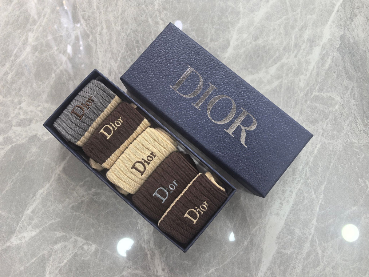 Dior Earthy Broad Stripe Cuff Panels Crew Socks, image 6