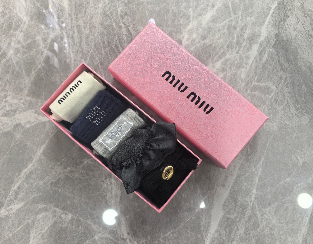 Miu Miu Boxed Dark Multicolour Tonal Patterns Crew Socks, image 1