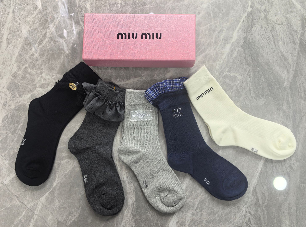 Miu Miu Boxed Dark Multicolour Tonal Patterns Crew Socks, image 5