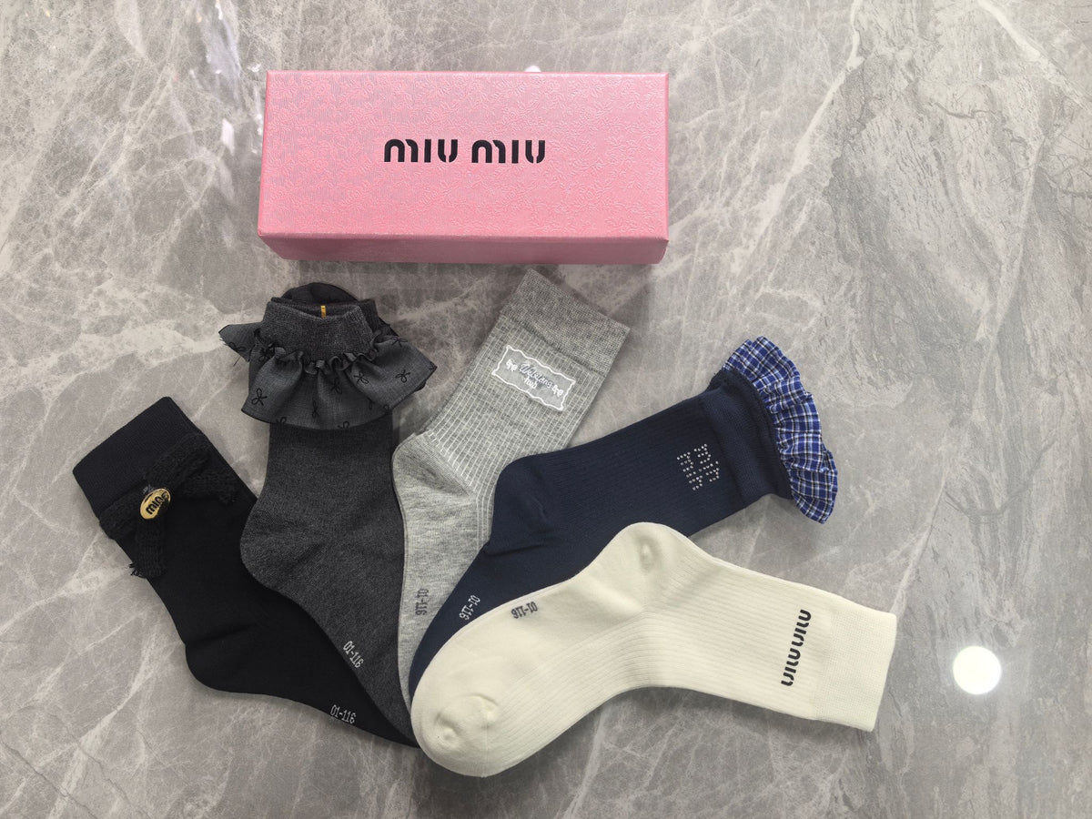 Miu Miu Boxed Dark Multicolour Tonal Patterns Crew Socks, image 4