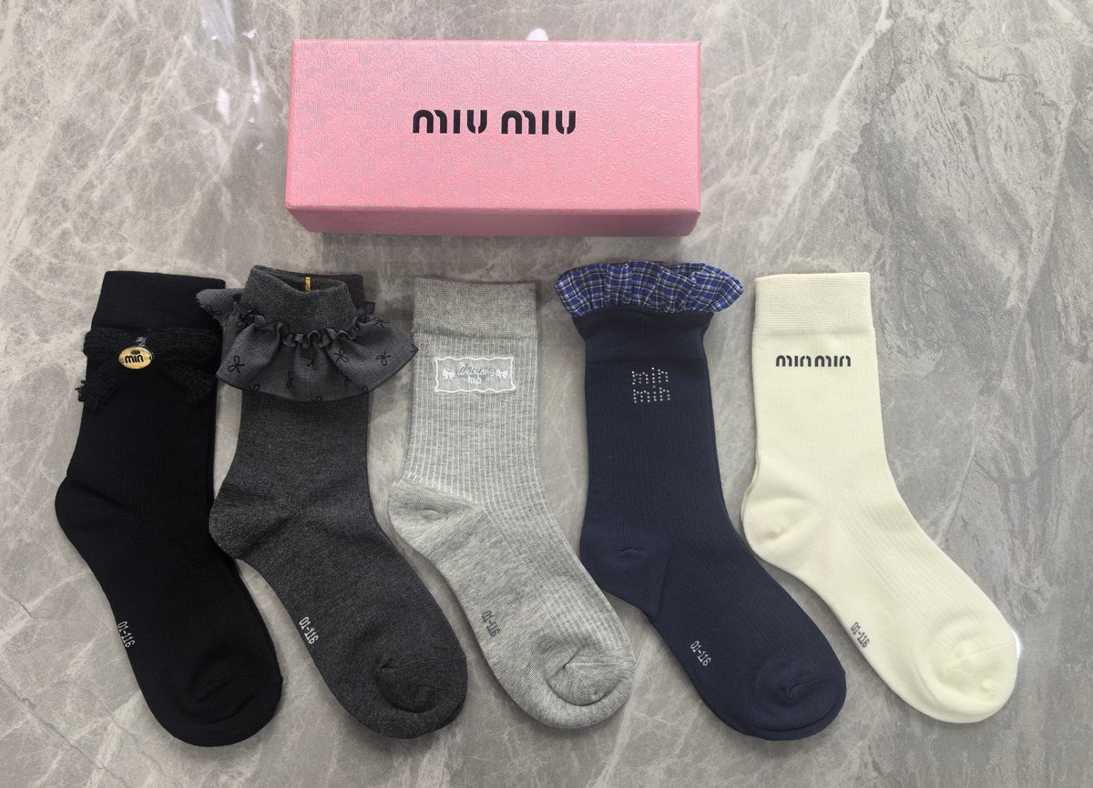 Miu Miu Boxed Dark Multicolour Tonal Patterns Crew Socks, image 6