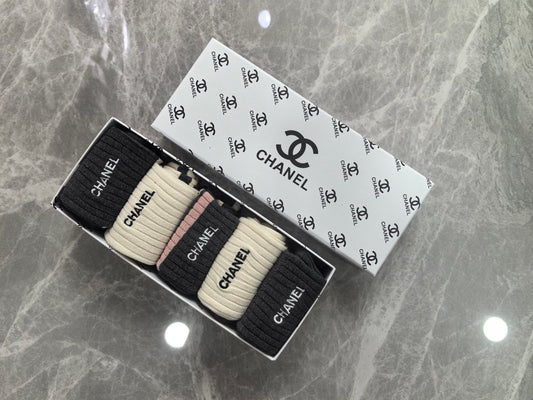 Chanel Boxed Black Cream Wordmark Cuffs Crew Socks, image 1