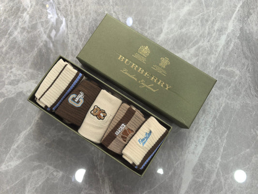 Burberry Boxed Brown Cream Small Letter Motifs Crew Socks, image 1