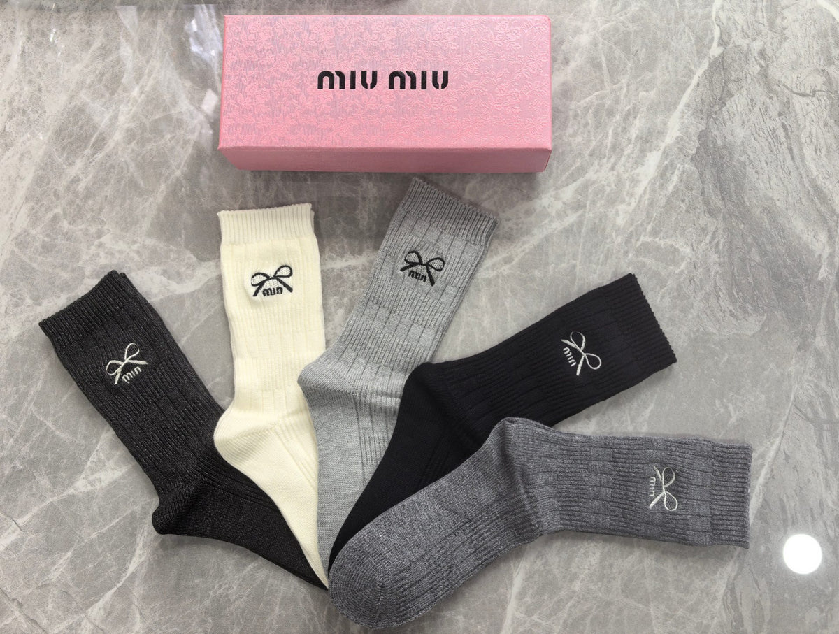 Miu Miu Neutral Small Cartoon Cuff Motifs Crew Socks, image 3
