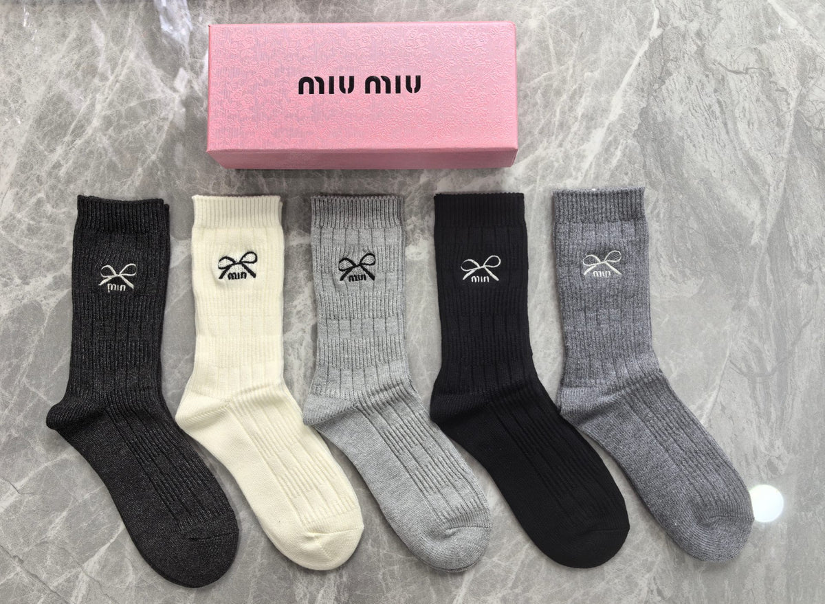 Miu Miu Neutral Small Cartoon Cuff Motifs Crew Socks, image 1