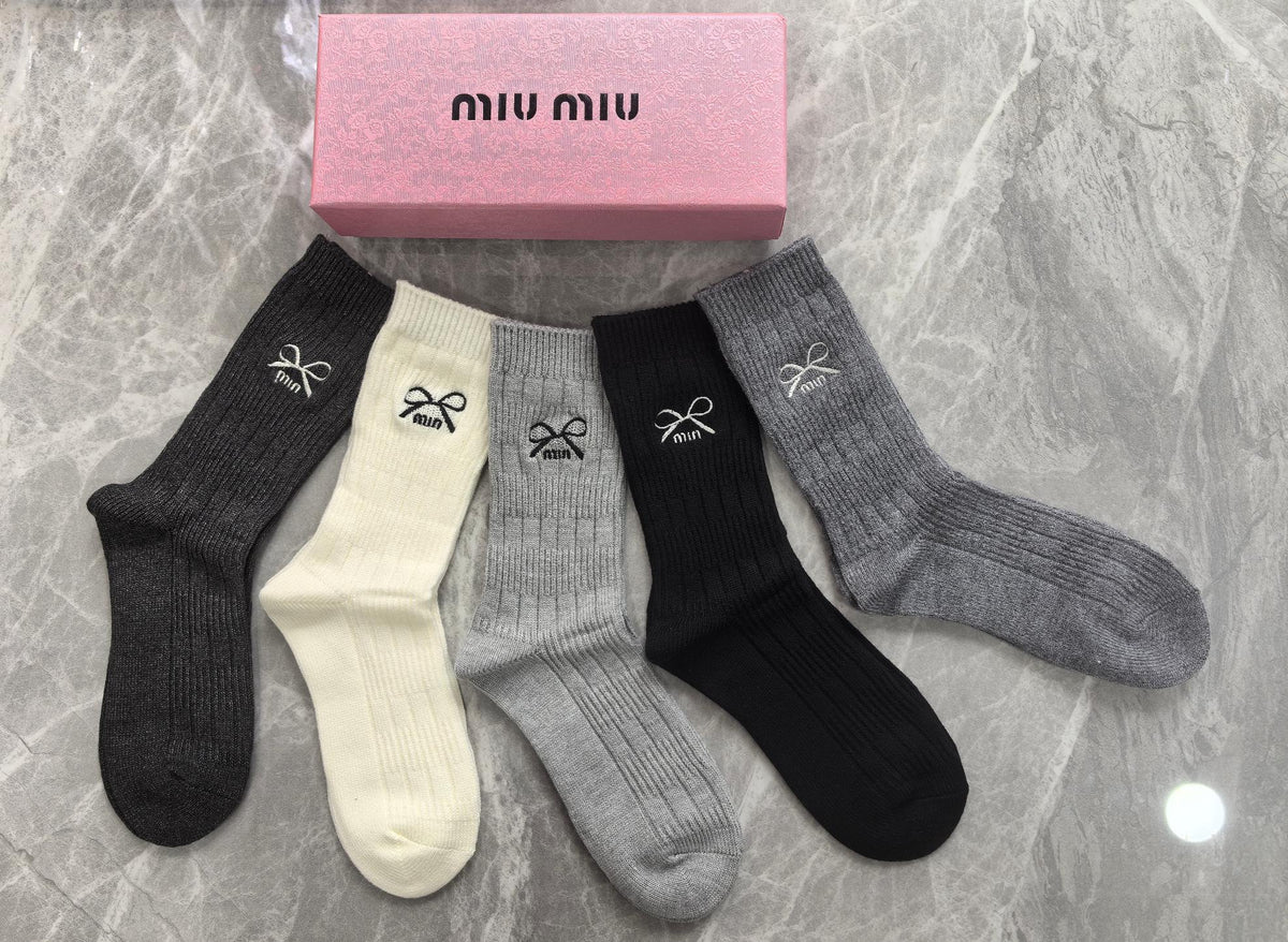 Miu Miu Neutral Small Cartoon Cuff Motifs Crew Socks, image 2