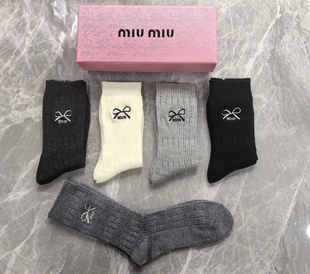 Miu Miu Neutral Small Cartoon Cuff Motifs Crew Socks, image 5