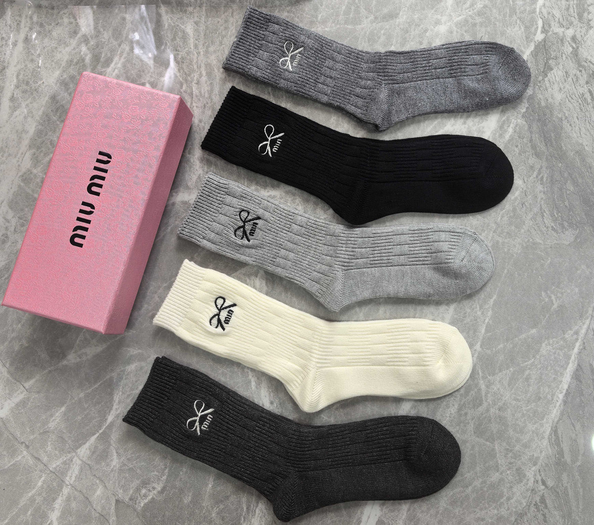 Miu Miu Neutral Small Cartoon Cuff Motifs Crew Socks, image 4