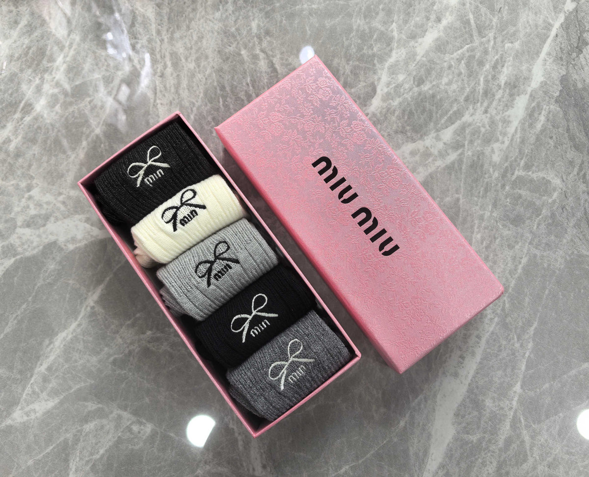 Miu Miu Neutral Small Cartoon Cuff Motifs Crew Socks, image 6