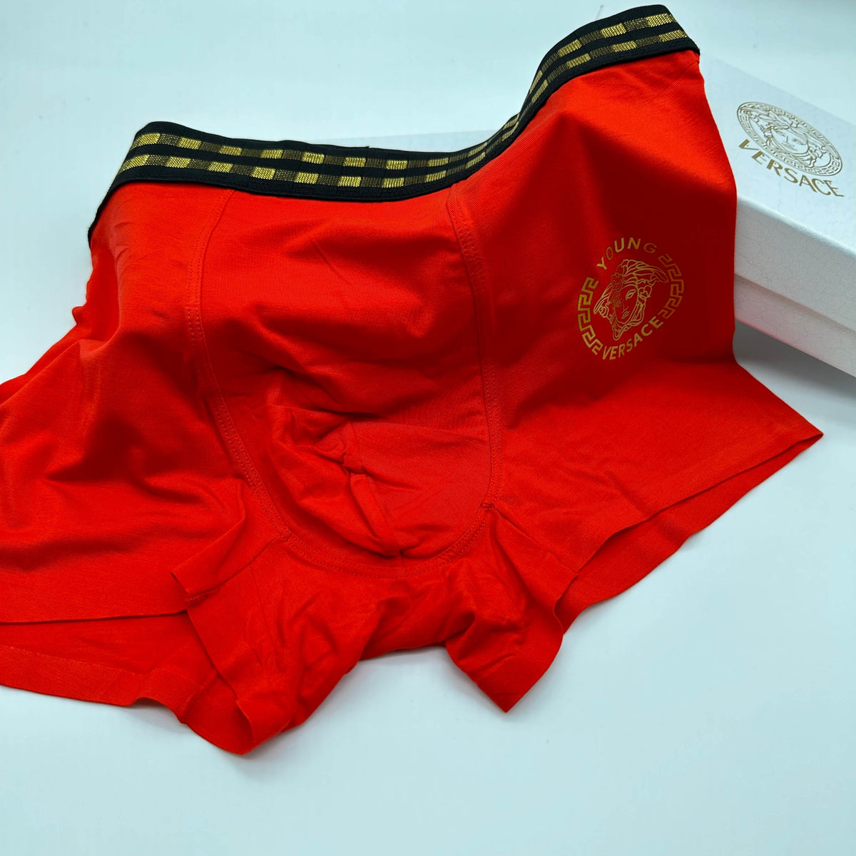 Versace Red Triple Gold Face Detail Boxer Briefs, image 2