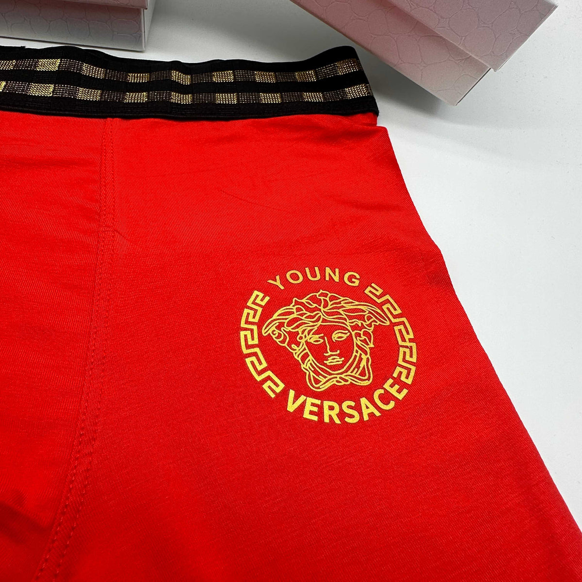 Versace Red Triple Gold Face Detail Boxer Briefs, image 6